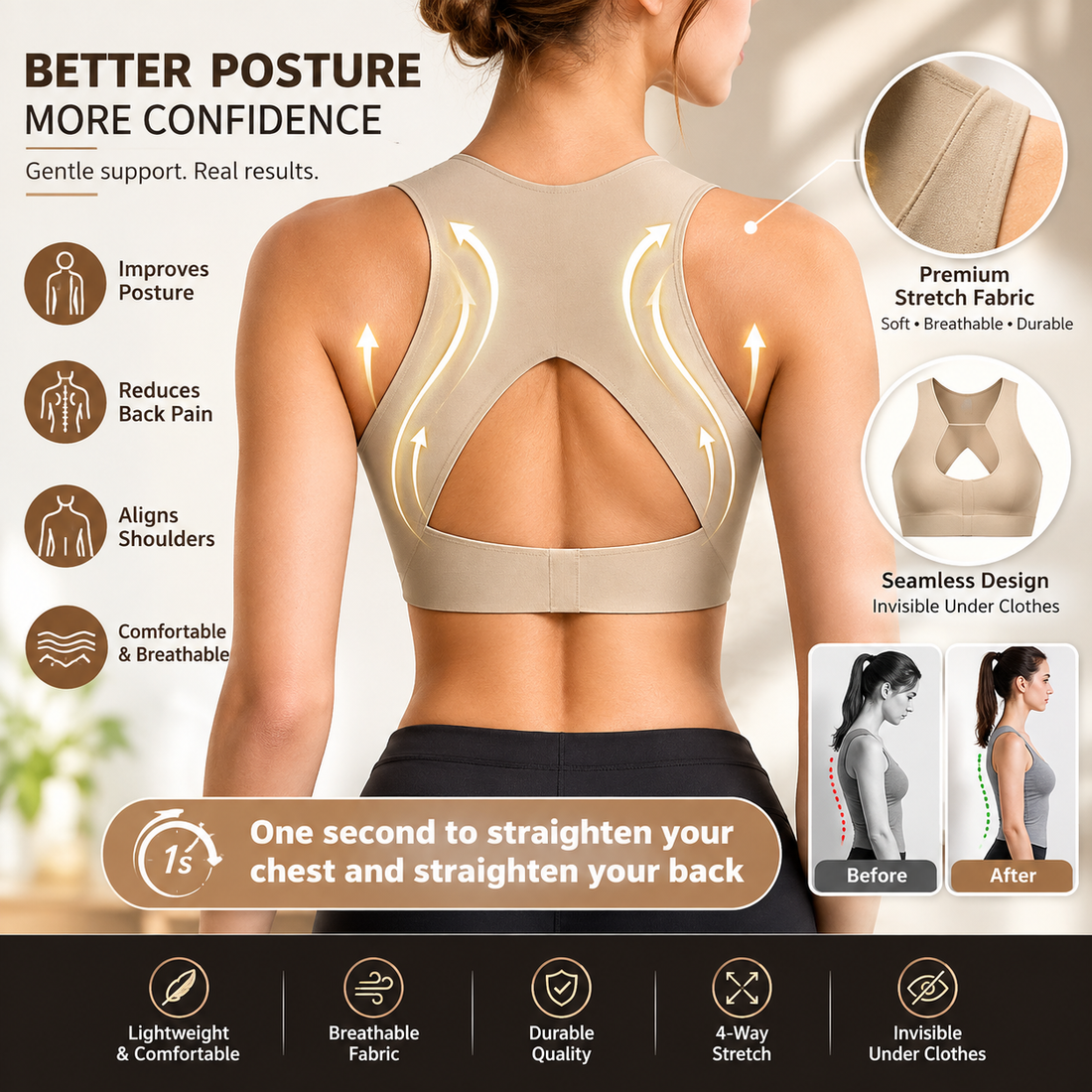 Posture Support Bra – Wireless Seamless Push-Up Bralette