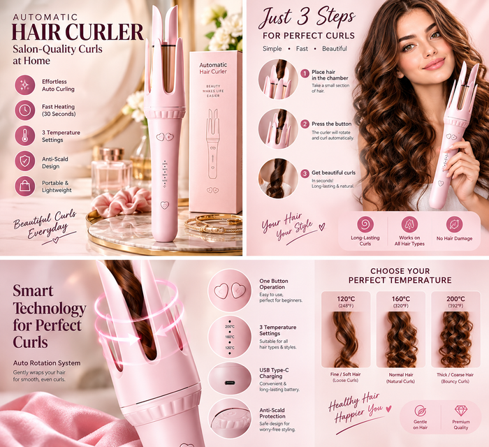 Automatic Hair Curler – Rotating Auto Curling Iron for Effortless Curls & Waves