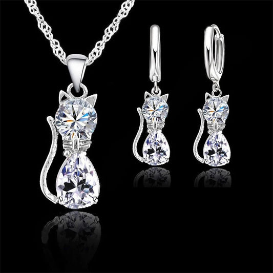 Crystal Cat Pendant Necklace | Elegant Silver-Tone Cat Jewelry Gift for Women & Girls