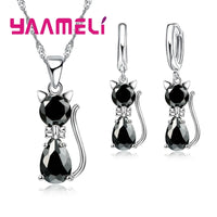 Crystal Cat Pendant Necklace | Elegant Silver-Tone Cat Jewelry Gift for Women & Girls