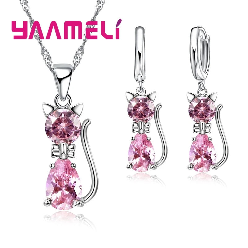 Crystal Cat Pendant Necklace | Elegant Silver-Tone Cat Jewelry Gift for Women & Girls
