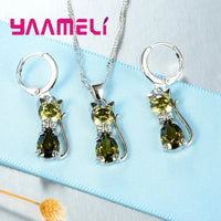 Crystal Cat Pendant Necklace | Elegant Silver-Tone Cat Jewelry Gift for Women & Girls