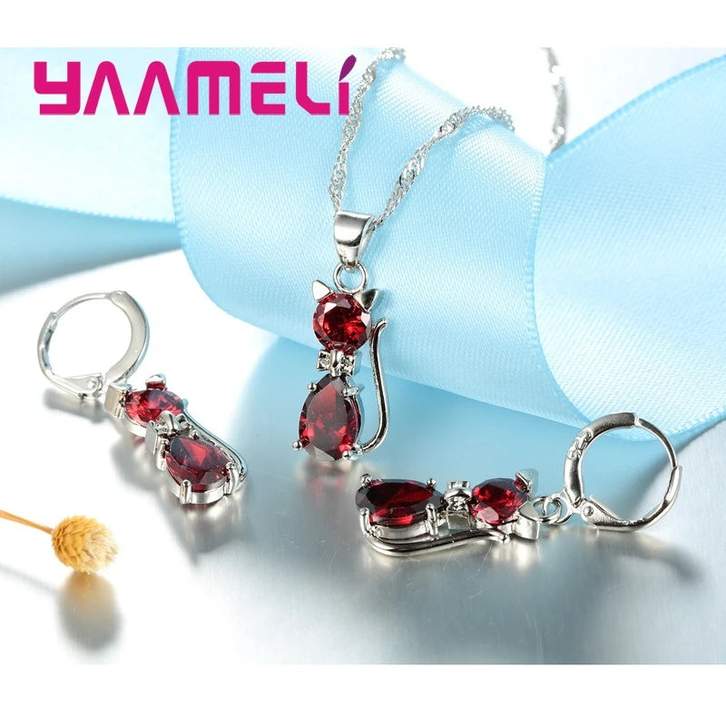 Crystal Cat Pendant Necklace | Elegant Silver-Tone Cat Jewelry Gift for Women & Girls