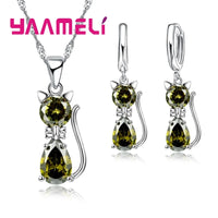 Crystal Cat Pendant Necklace | Elegant Silver-Tone Cat Jewelry Gift for Women & Girls