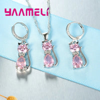 Crystal Cat Pendant Necklace | Elegant Silver-Tone Cat Jewelry Gift for Women & Girls