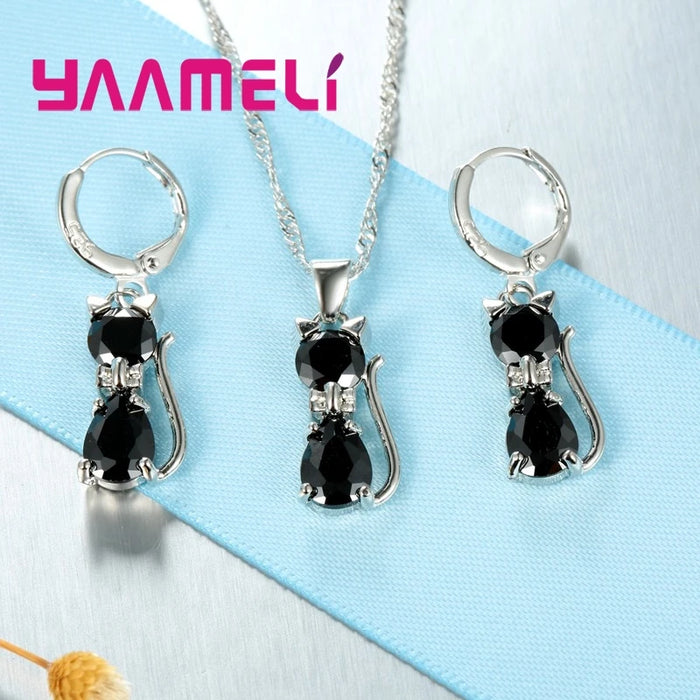 Crystal Cat Pendant Necklace | Elegant Silver-Tone Cat Jewelry Gift for Women & Girls