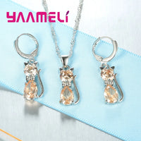 Crystal Cat Pendant Necklace | Elegant Silver-Tone Cat Jewelry Gift for Women & Girls