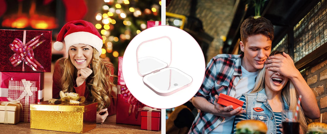 LED Compact Mirror with Light | Portable Travel Makeup Mirror, Rechargeable Pocket Vanity Mirror