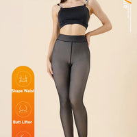 Fleece Lined Thermal Tights | Translucent Warm Winter Pantyhose, High Waist Leggings for Women