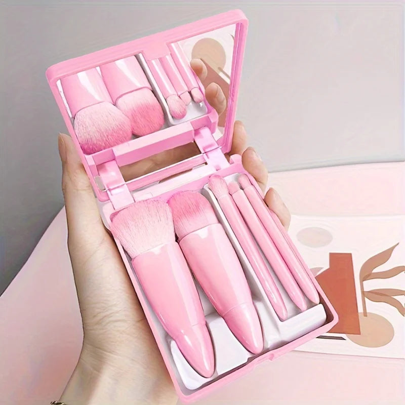 Portable Makeup Brush Set 5Pcs | Travel Mini Cosmetic Brushes with Case