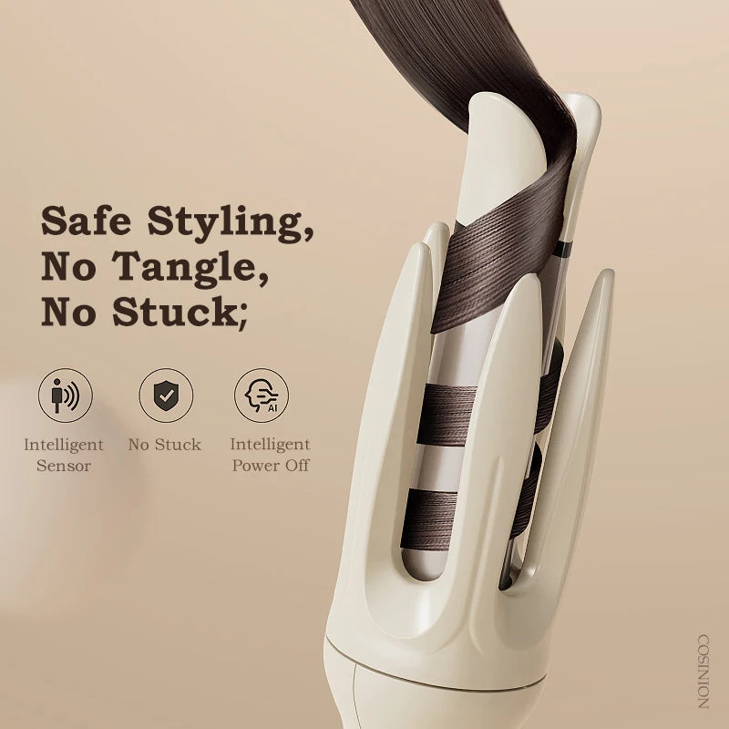 Automatic Negative Ion Hair Curler | Ceramic Barrel Auto-Rotating Curling Iron with LCD Temperature Display, Anti-Scald Anti-Snag Design & Auto Shutoff — 28mm Dual Voltage