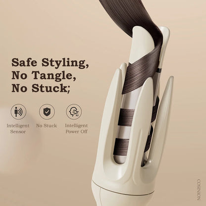 Automatic Negative Ion Hair Curler | Ceramic Barrel Auto-Rotating Curling Iron with LCD Temperature Display, Anti-Scald Anti-Snag Design & Auto Shutoff — 28mm Dual Voltage