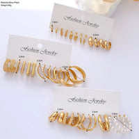 Gold Hoop Earring Set | Chunky Geometric & Pearl Statement Earrings Pack for Women
