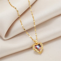 Gold Crystal Heart Pendant Necklace | Luxury Colorful Heart Jewelry Gift for Women