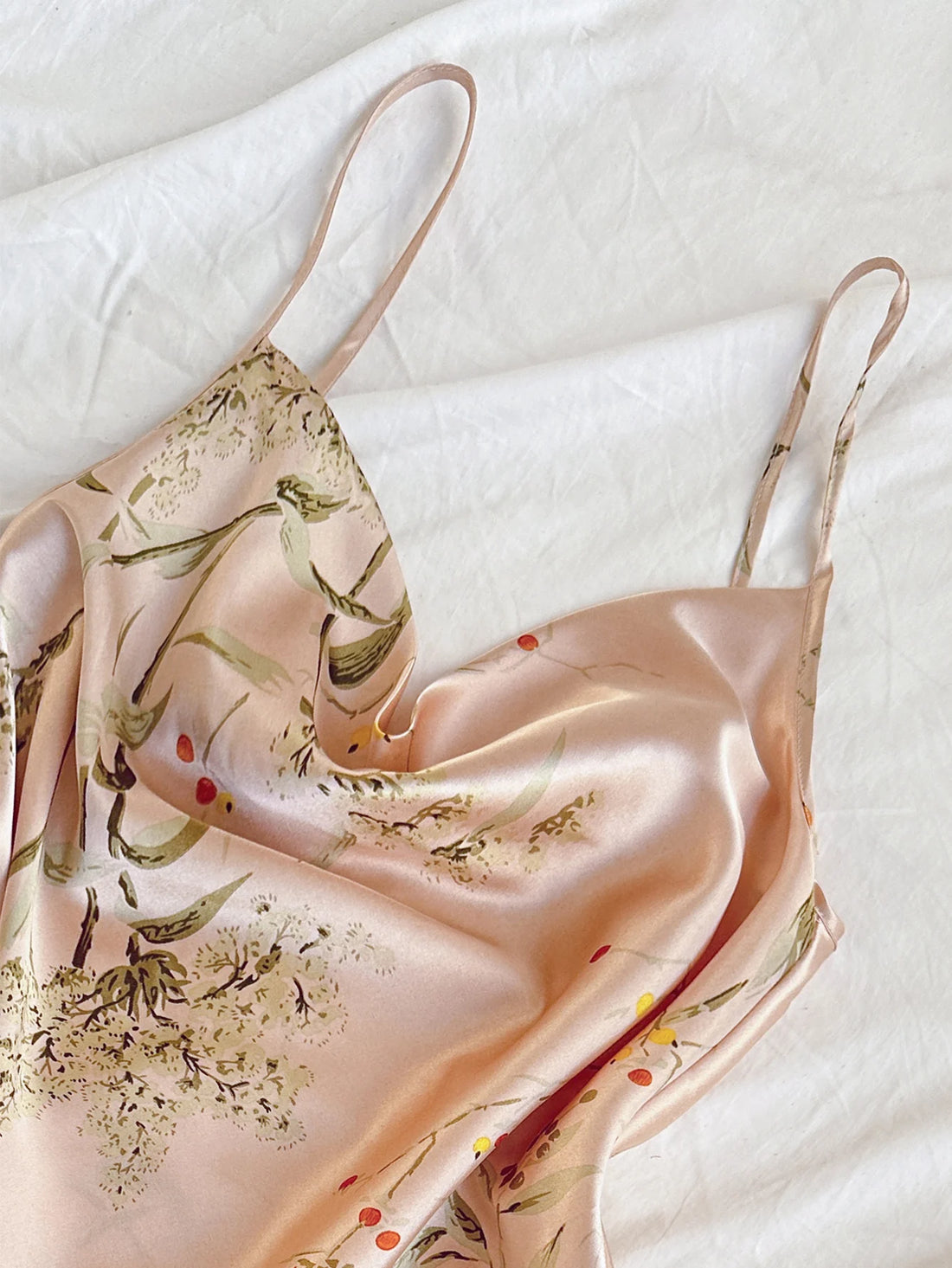 Cherry Print Satin Pajama Set | Silky Cami & Shorts Sleepwear for Women