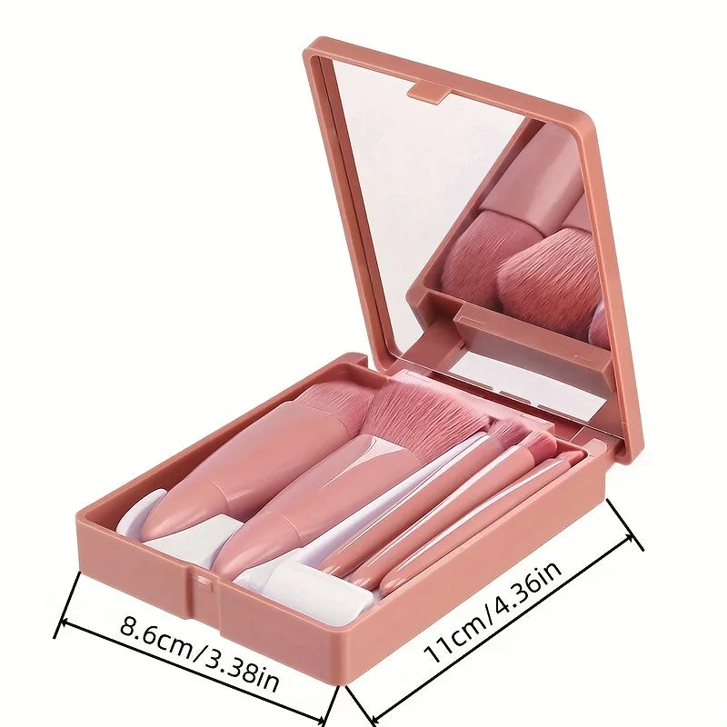 Portable Makeup Brush Set 5Pcs | Travel Mini Cosmetic Brushes with Case