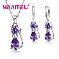 Crystal Cat Pendant Necklace | Elegant Silver-Tone Cat Jewelry Gift for Women & Girls