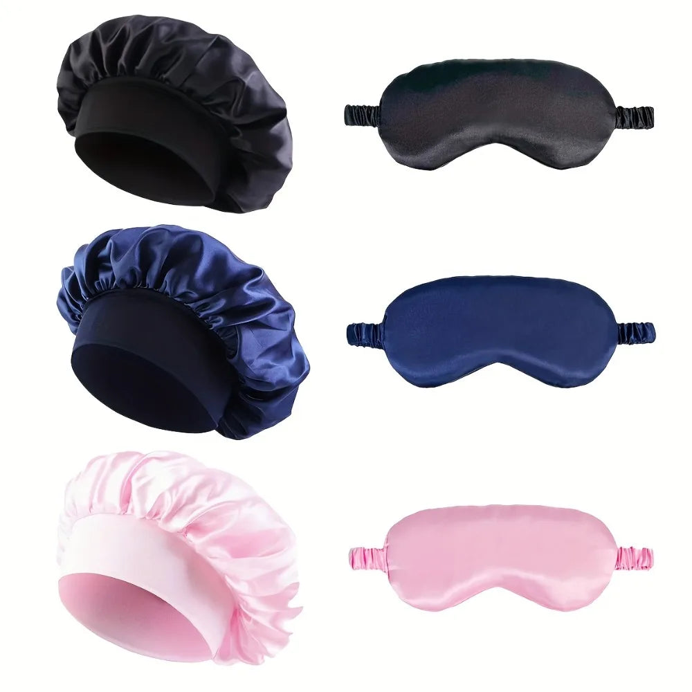 Satin Bonnet Sleep Set | Hair Bonnet & Eye Mask for Sleeping, Curly & Silk-Smooth Hair Care