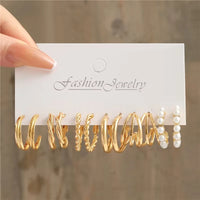 Gold Hoop Earring Set | Chunky Geometric & Pearl Statement Earrings Pack for Women
