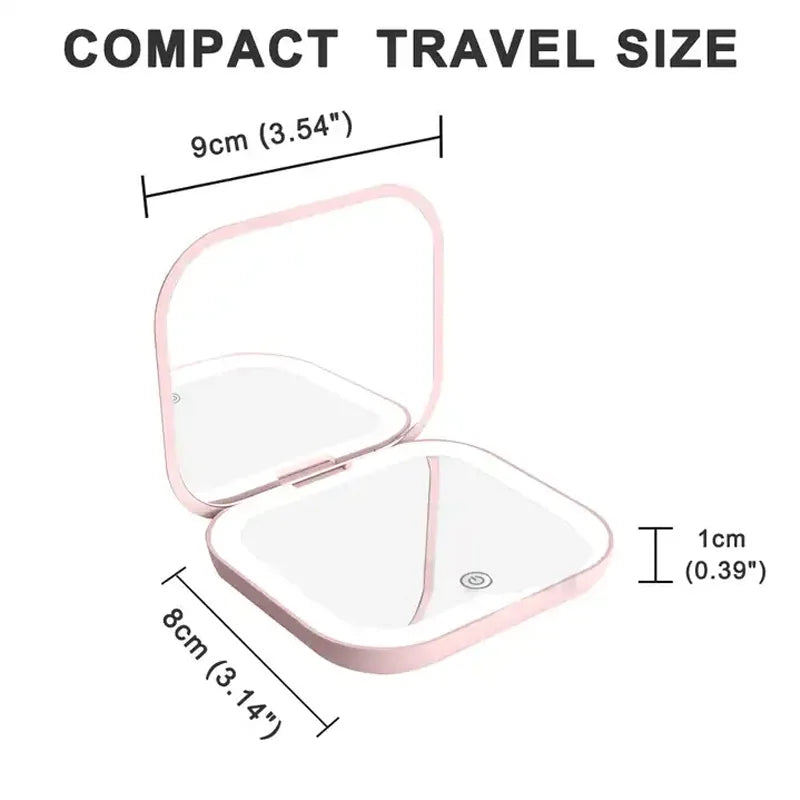 LED Compact Mirror with Light | Portable Travel Makeup Mirror, Rechargeable Pocket Vanity Mirror