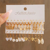 Gold Hoop Earring Set | Chunky Geometric & Pearl Statement Earrings Pack for Women