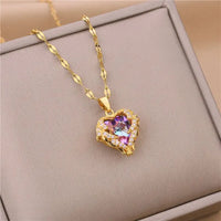 Gold Crystal Heart Pendant Necklace | Luxury Colorful Heart Jewelry Gift for Women
