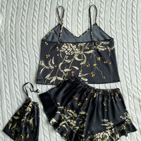Elegant Floral Satin Cami Set | Silky Pajama Top & Shorts Sleepwear for Women
