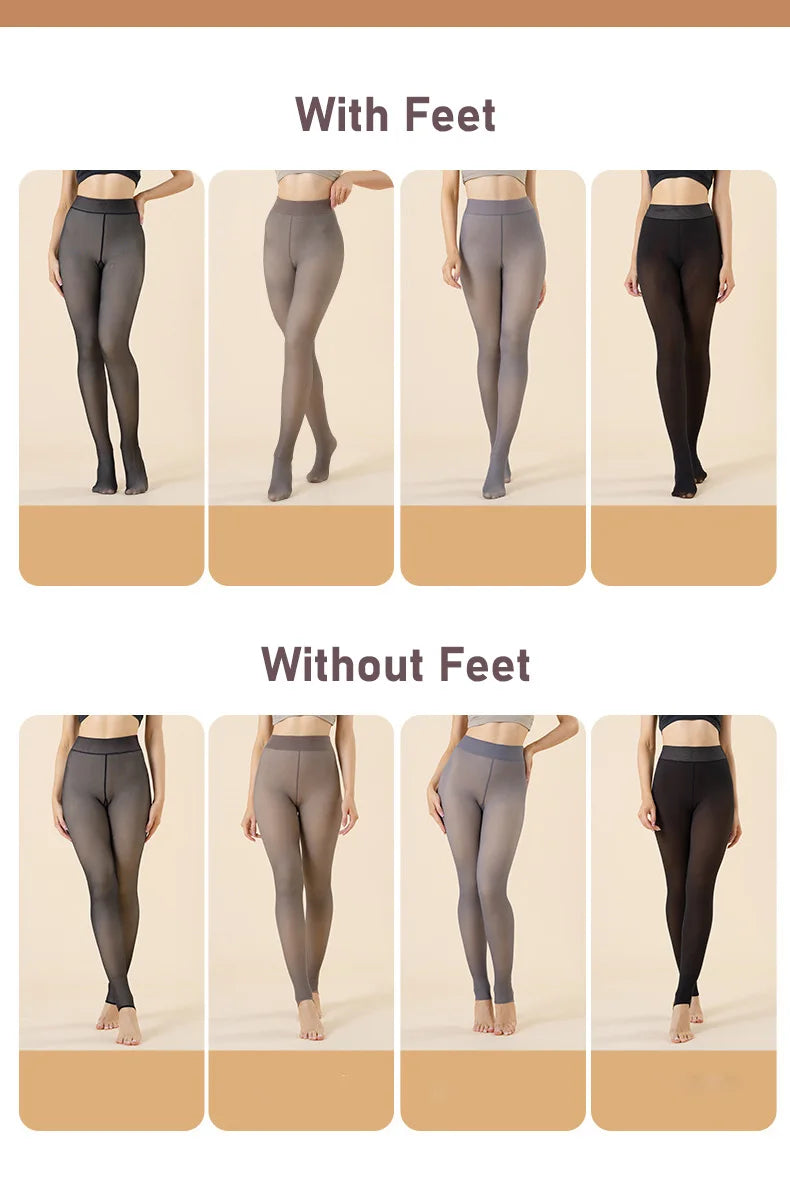 Fleece Lined Thermal Tights | Translucent Warm Winter Pantyhose, High Waist Leggings for Women