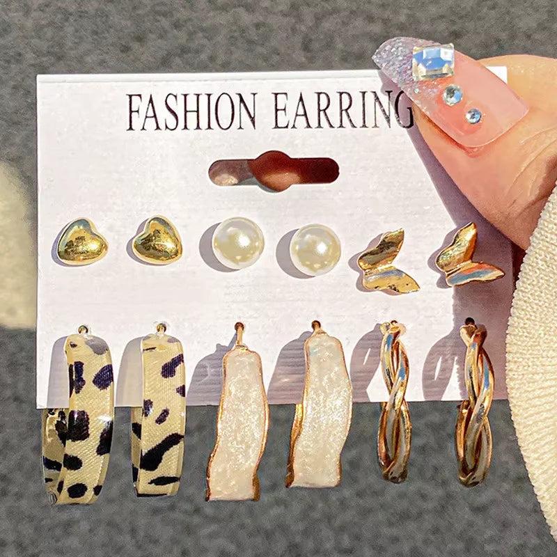 Gold Hoop Earring Set | Chunky Geometric & Pearl Statement Earrings Pack for Women