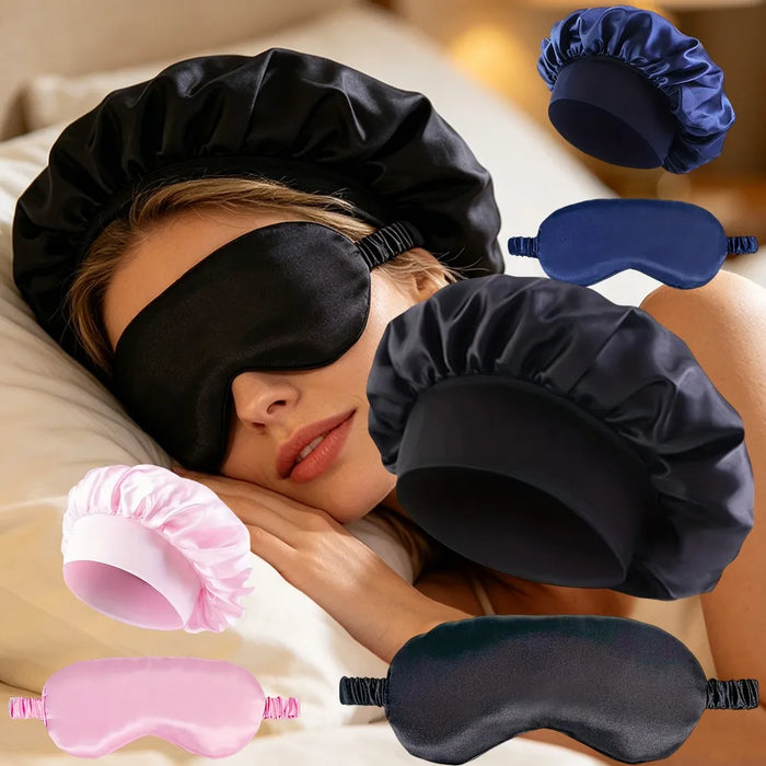 Satin Bonnet Sleep Set | Hair Bonnet & Eye Mask for Sleeping, Curly & Silk-Smooth Hair Care