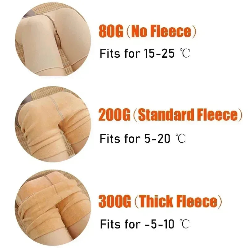 Fleece Lined Thermal Tights | Translucent Warm Winter Pantyhose, High Waist Leggings for Women