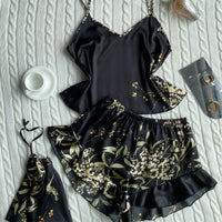 Elegant Floral Satin Cami Set | Silky Pajama Top & Shorts Sleepwear for Women