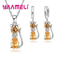 Crystal Cat Pendant Necklace | Elegant Silver-Tone Cat Jewelry Gift for Women & Girls