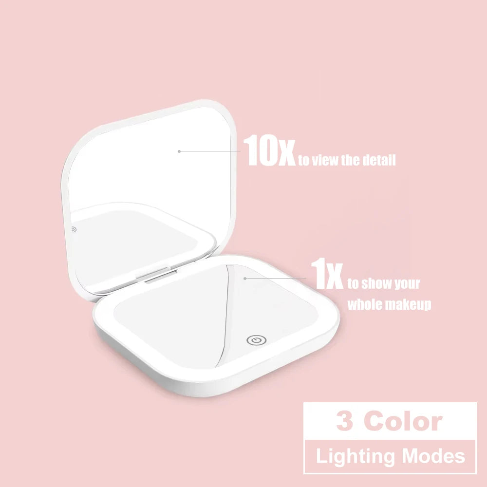LED Compact Mirror with Light | Portable Travel Makeup Mirror, Rechargeable Pocket Vanity Mirror