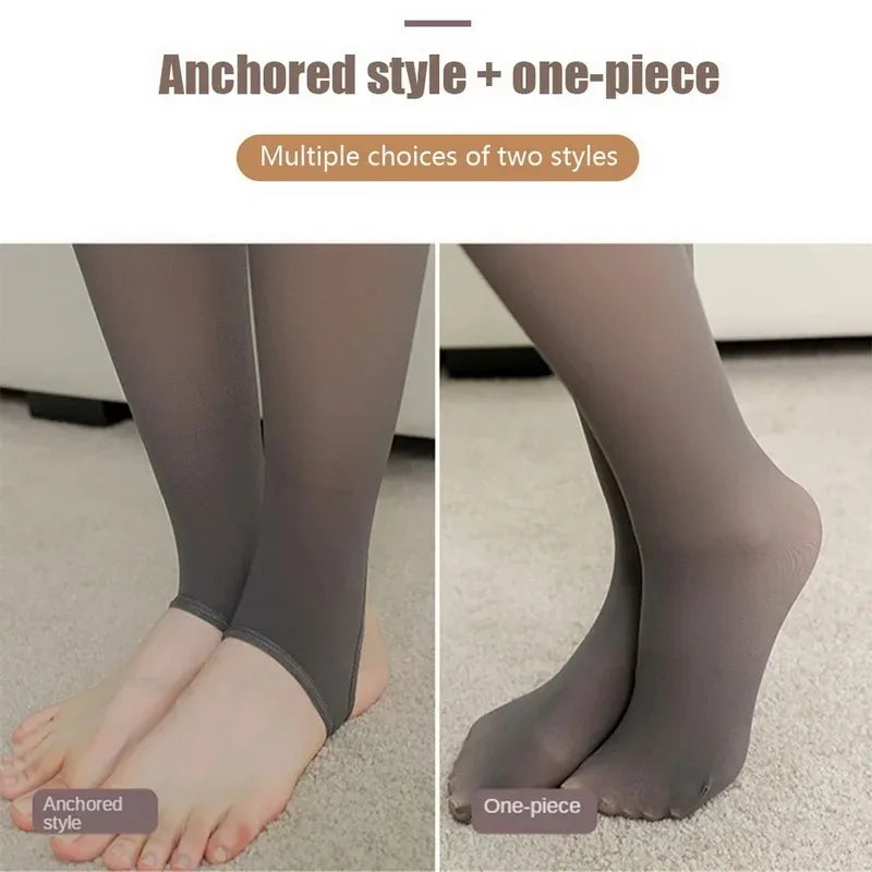 Fleece Lined Thermal Tights | Translucent Warm Winter Pantyhose, High Waist Leggings for Women