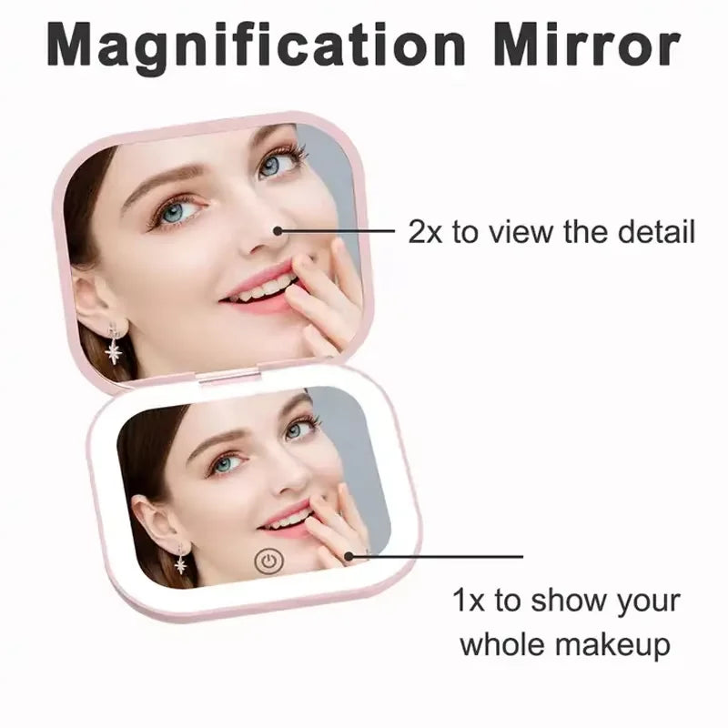LED Compact Mirror with Light | Portable Travel Makeup Mirror, Rechargeable Pocket Vanity Mirror