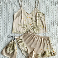 Elegant Floral Satin Cami Set | Silky Pajama Top & Shorts Sleepwear for Women
