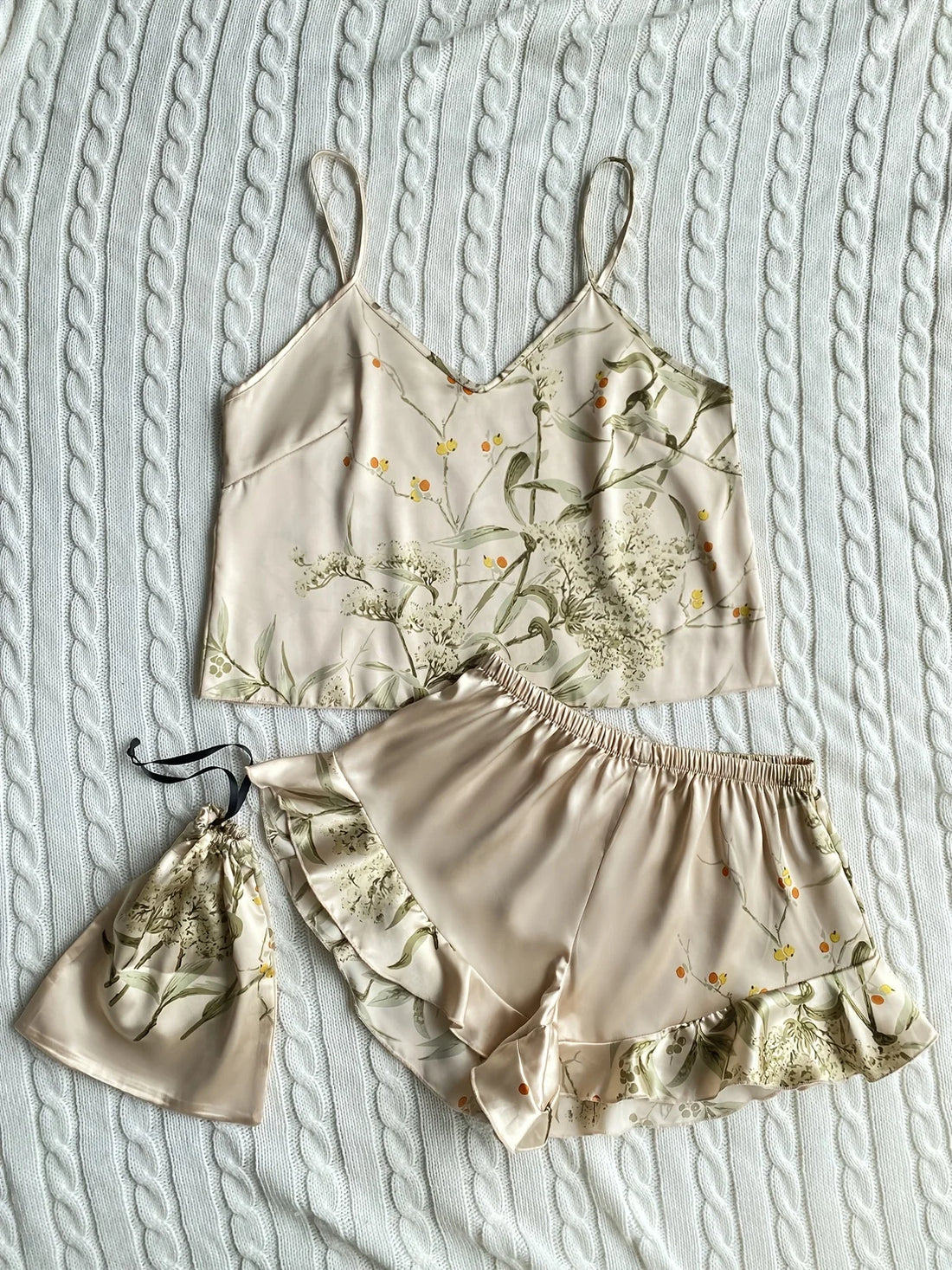 Elegant Floral Satin Cami Set | Silky Pajama Top & Shorts Sleepwear for Women