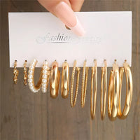 Gold Hoop Earring Set | Chunky Geometric & Pearl Statement Earrings Pack for Women