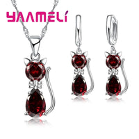 Crystal Cat Pendant Necklace | Elegant Silver-Tone Cat Jewelry Gift for Women & Girls
