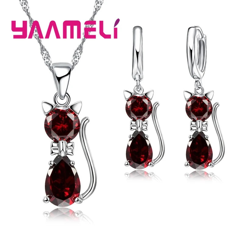 Crystal Cat Pendant Necklace | Elegant Silver-Tone Cat Jewelry Gift for Women & Girls