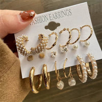Gold Hoop Earring Set | Chunky Geometric & Pearl Statement Earrings Pack for Women