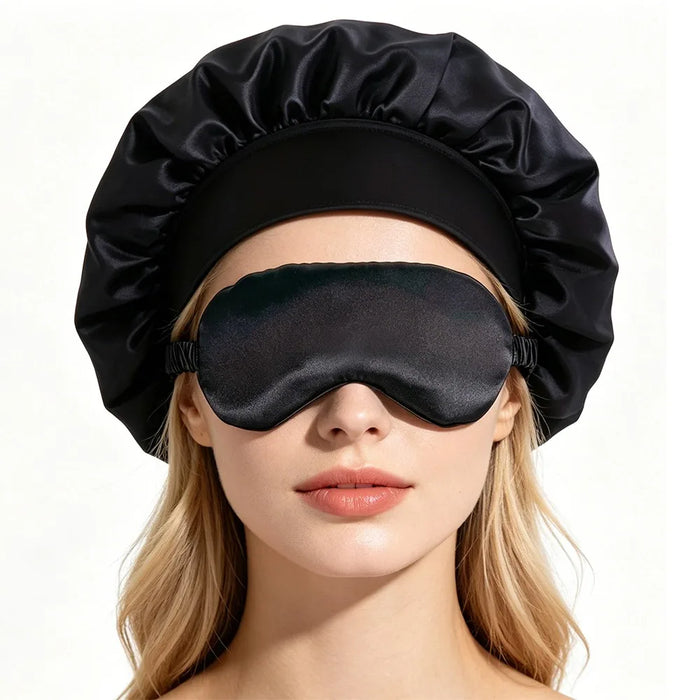 Satin Bonnet Sleep Set | Hair Bonnet & Eye Mask for Sleeping, Curly & Silk-Smooth Hair Care