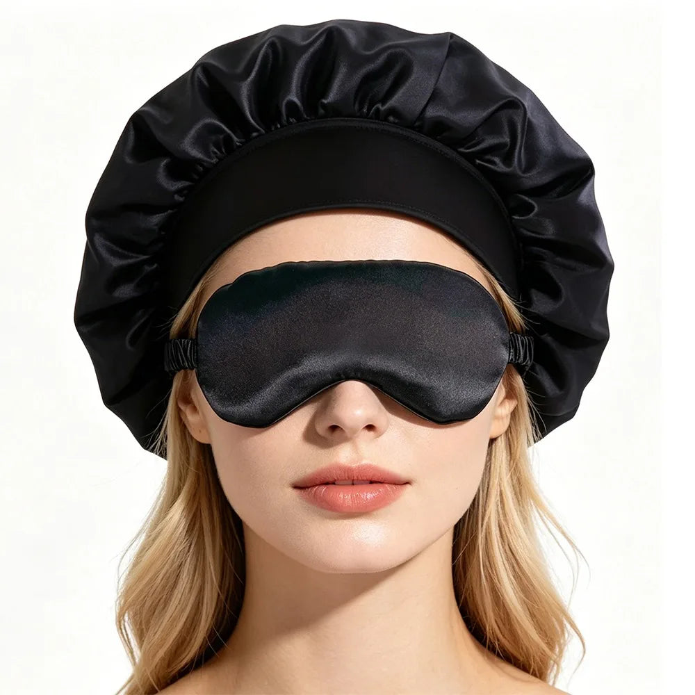 Satin Bonnet Sleep Set | Hair Bonnet & Eye Mask for Sleeping, Curly & Silk-Smooth Hair Care