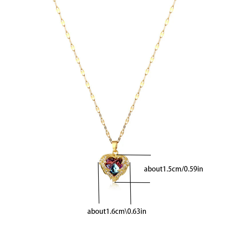 Gold Crystal Heart Pendant Necklace | Luxury Colorful Heart Jewelry Gift for Women