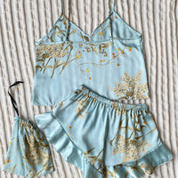 Elegant Floral Satin Cami Set | Silky Pajama Top & Shorts Sleepwear for Women