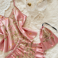 Pink Satin Pajama Set | Ruffle Cami & Shorts Silky Sleepwear for Women