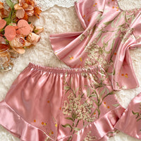 Pink Satin Pajama Set | Ruffle Cami & Shorts Silky Sleepwear for Women