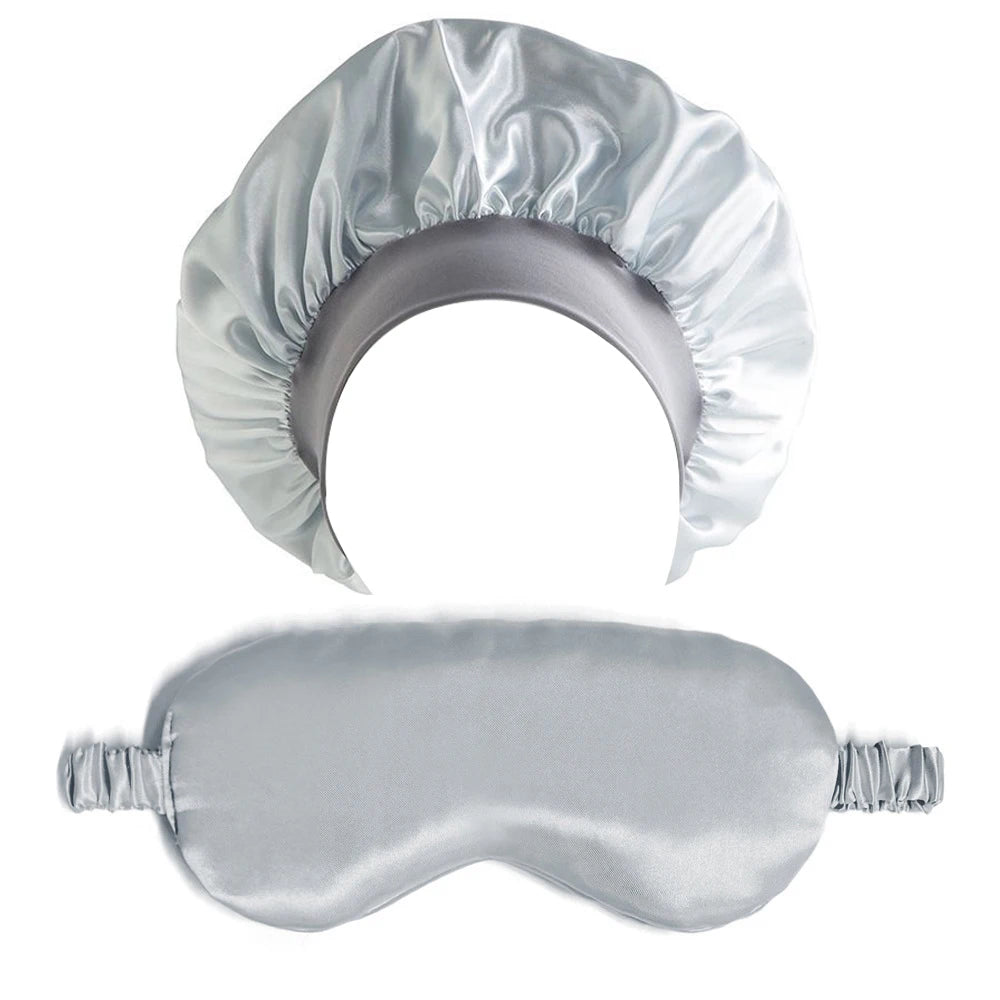 Satin Bonnet Sleep Set | Hair Bonnet & Eye Mask for Sleeping, Curly & Silk-Smooth Hair Care