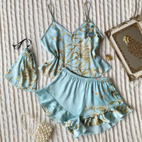 Elegant Floral Satin Cami Set | Silky Pajama Top & Shorts Sleepwear for Women